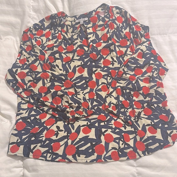 NIC+ZOE Tops - Nic & Zoe - Blue, Beige, and Coral Patterned V Neck L/S Blouse - Medium